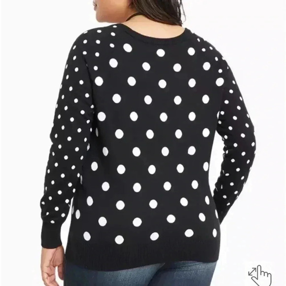 Torrid Polka Dot black-&-white boat neck Sweater quirky preppy, plus size - Picture 2 of 12